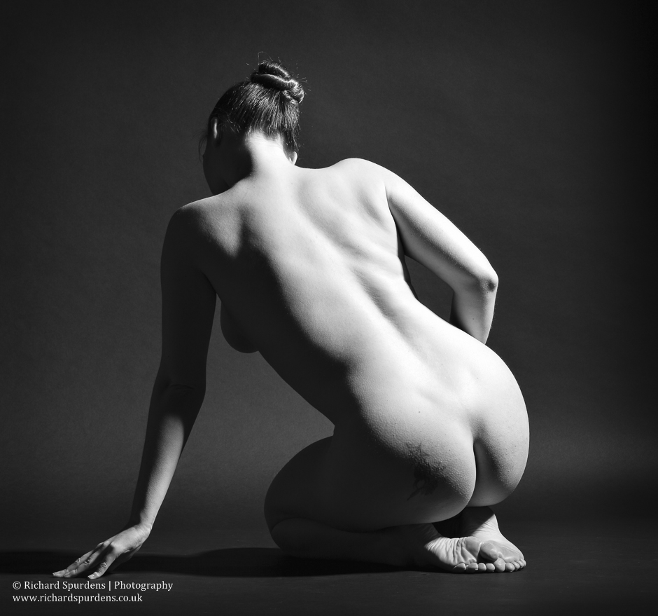 artistic nude photographer - artistic nude photography - the model kneeing with her back to the camera with the light playing across her back and figure shape