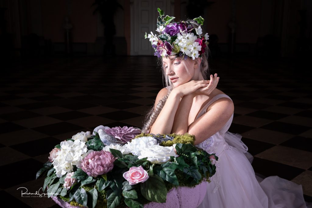 Fashion Photography - Fashion Photographer - Image showing the floral head dress and floral mushrooms